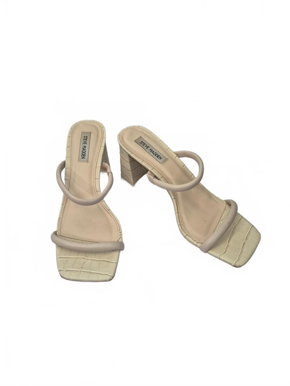 Steve Madden Lilah Women’s Beige Croc Embossed Block Heel Sandals Size 8.5m